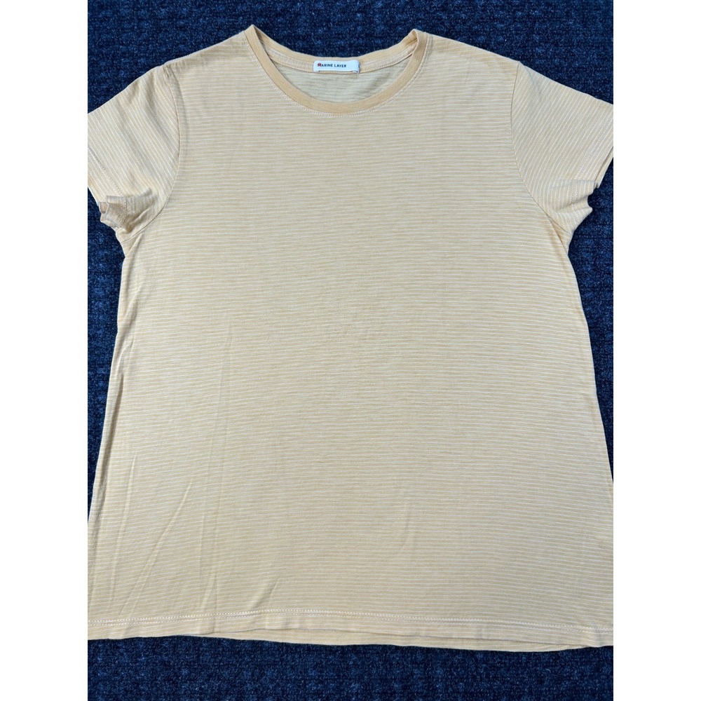 Marine Layer Women Supima Cotton Modal Striped Short Sleeve T-Shirt Yellow White
